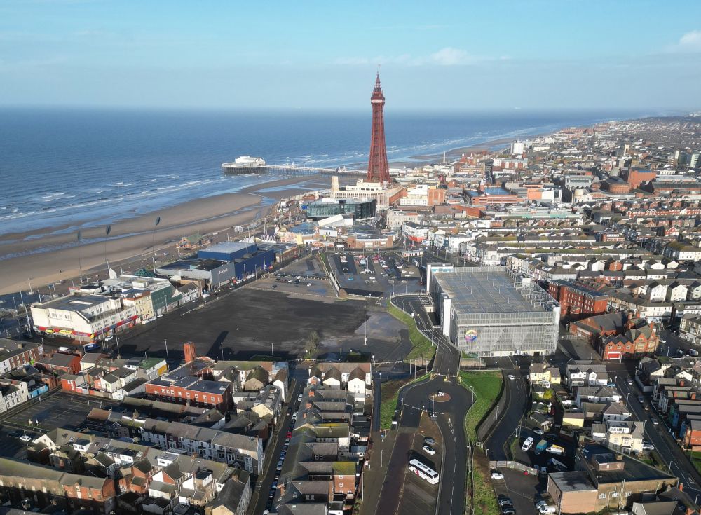 Aerial image of Blackpool Central Drive, showing the development site for Blackpool Central.