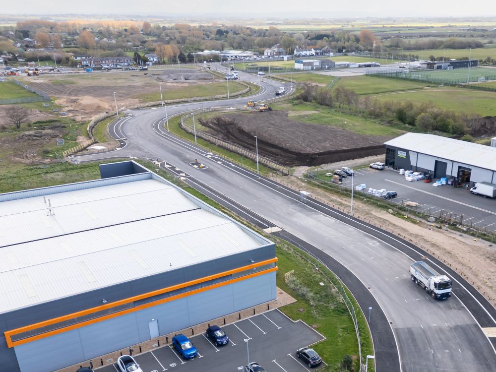 Aerial view of Vickers Way and surrounding plots and developments.